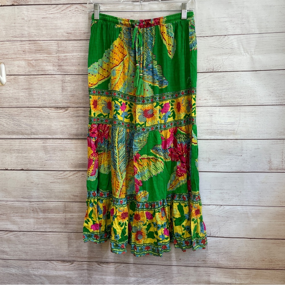 CYNTHIA ROWLEY TIERED MAXI SKIRT IN FLORAL PRINT
